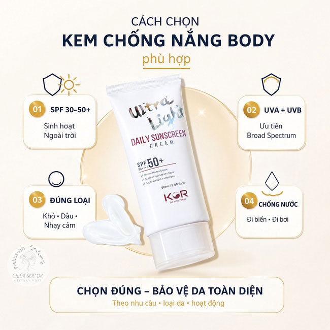 Cách chọn kem chống nắng body phù hợp